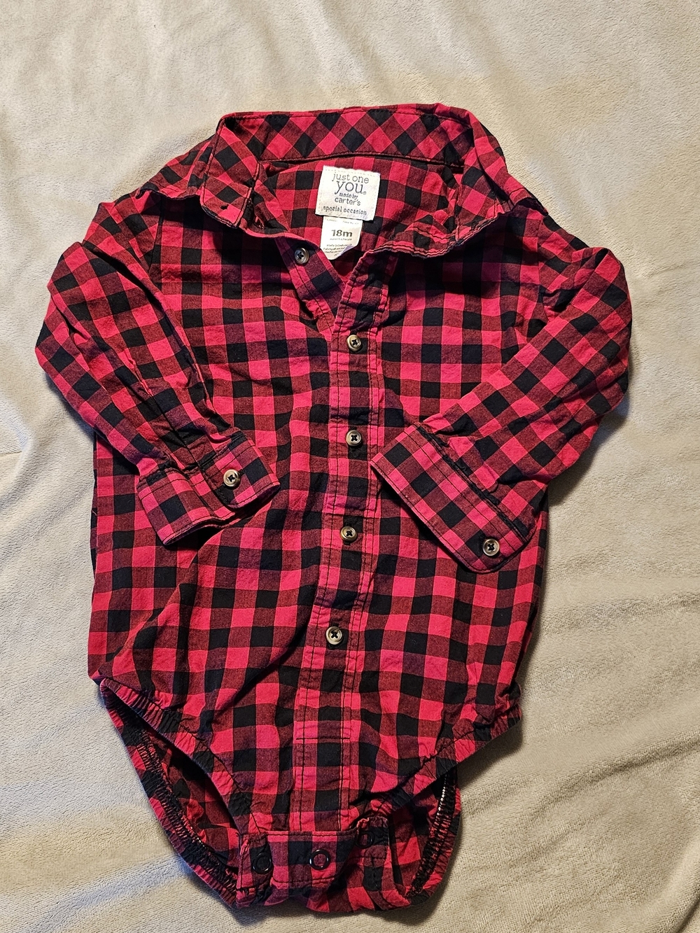 Carter's Red and Black Plaid Button-Front Baby Bodysuit